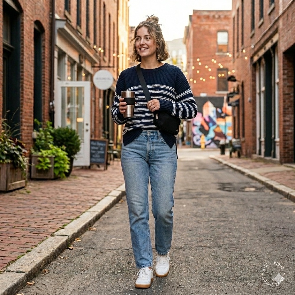 TIME AND TRU Nautical Navy & White Striped Sweater | Large (12-14)